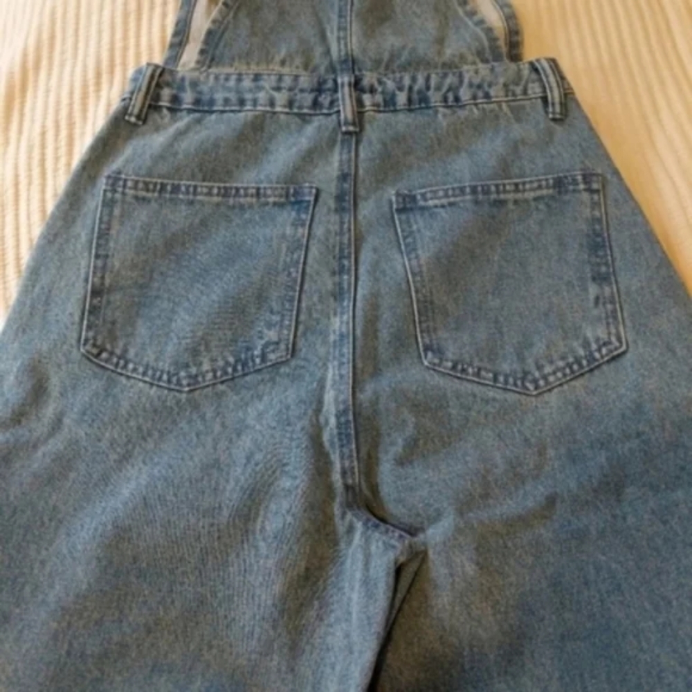 WeWoreWhat Slouchy Slit Overalls in Steel Jumpsuit Wide Straight Leg Blue - Picture 12 of 13